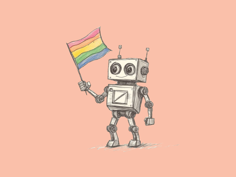 A robot holding a rainbow colored flag (Trump bans woke AI)