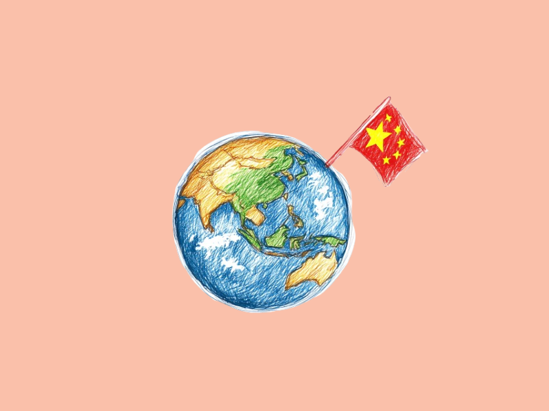 a China flag on the Earth