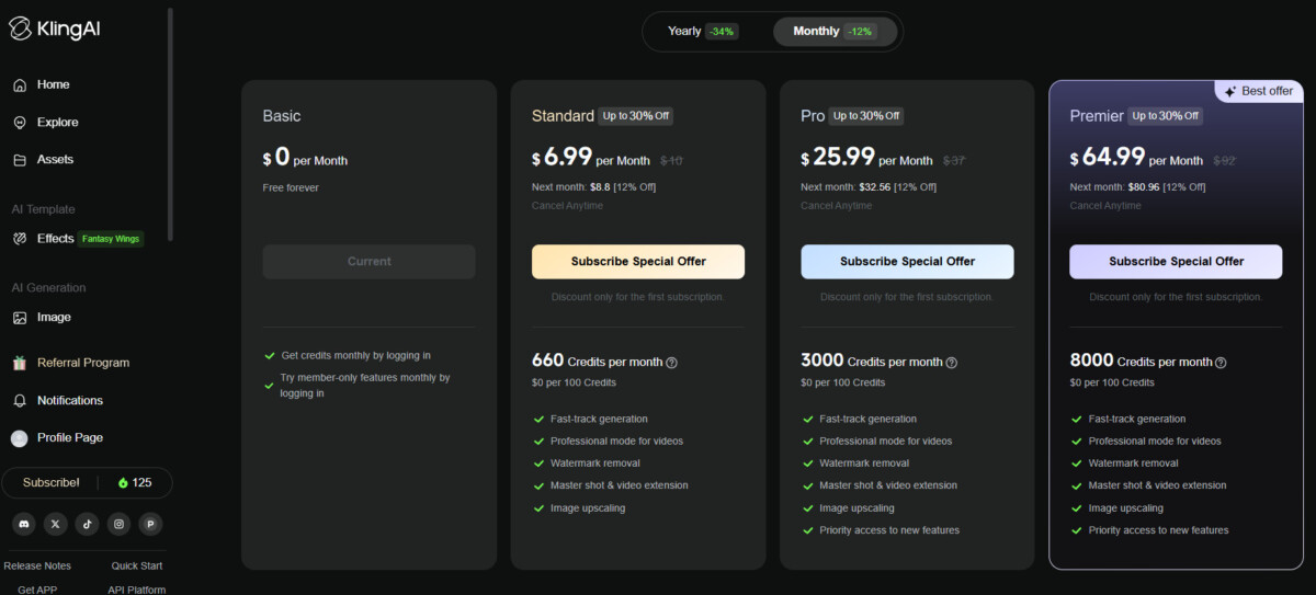 Kling AI pricing