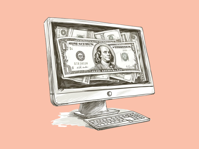 Dollar bills displayed on a computer screen (Alaan))