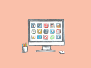 A computer screen displaying multiple app icons (Google)