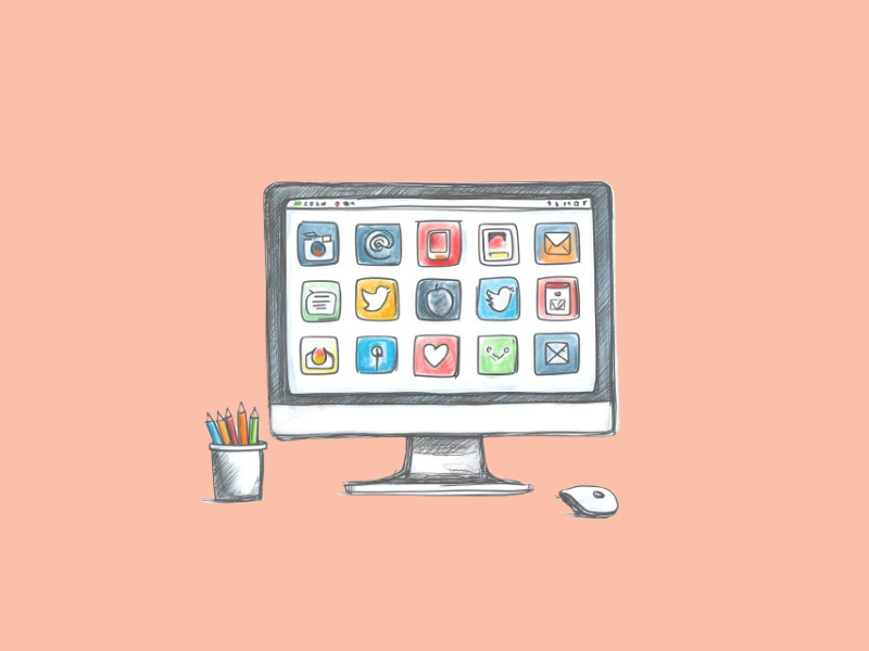 A computer screen displaying multiple app icons (Google)