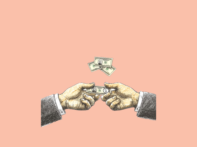 Hands exchanging dollar bills