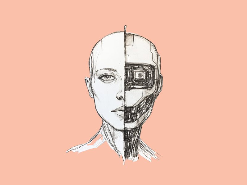 An image of a half human and half robot.