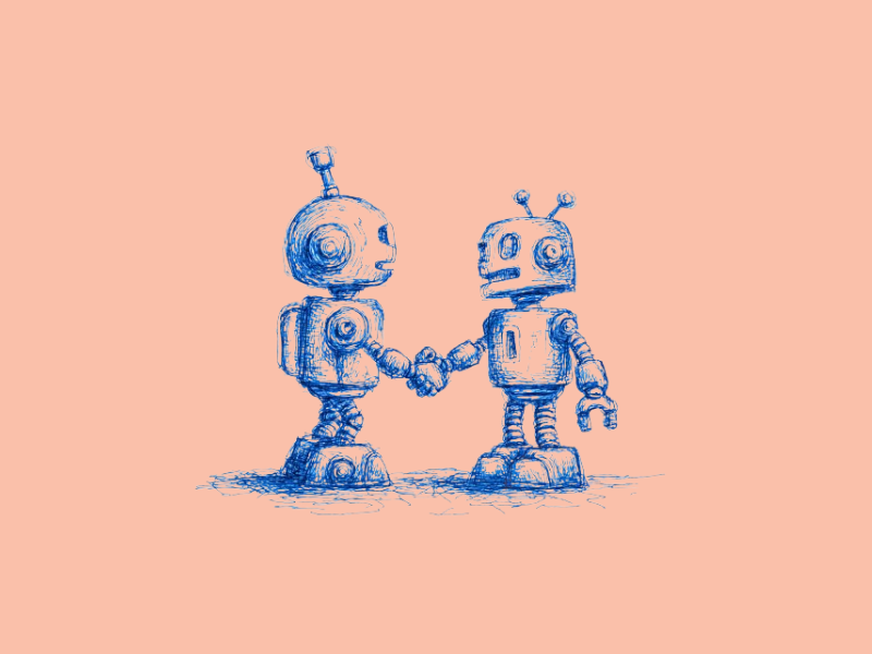 Two robots shaking hands