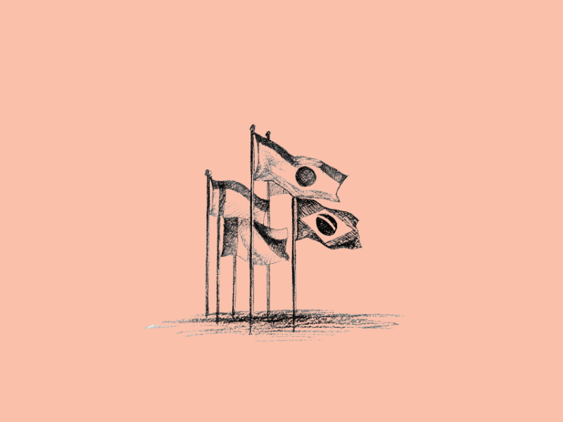 Flags of India, Indonesia, and Brazil