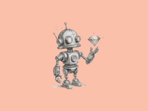 A robot holding a gem stone