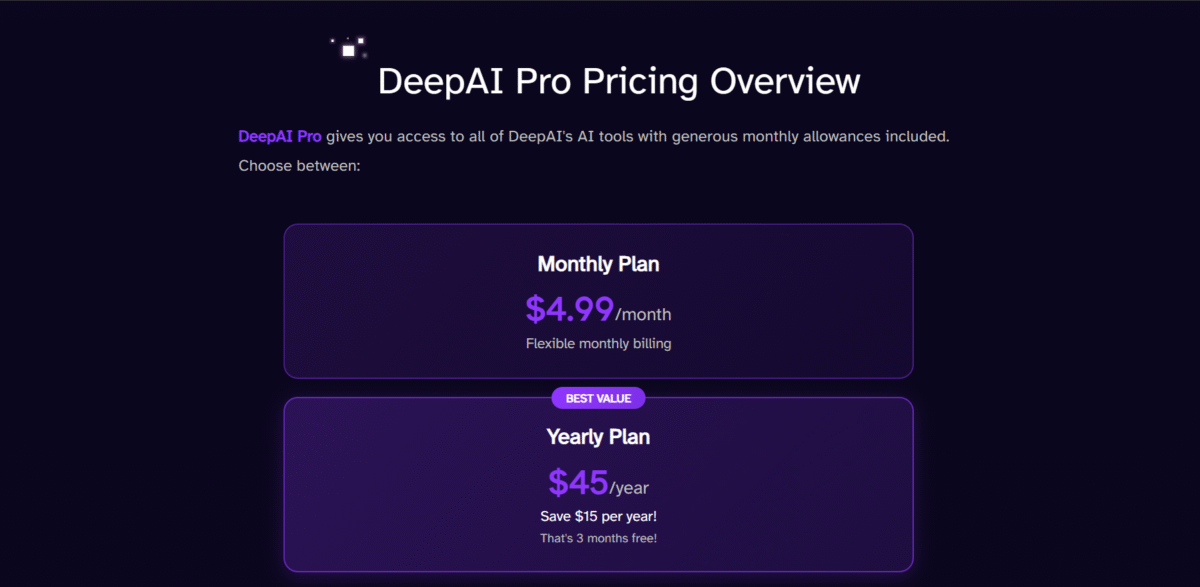 DeepAI pricing