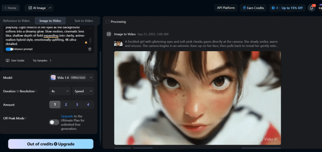 Generating a video in Vidu AI