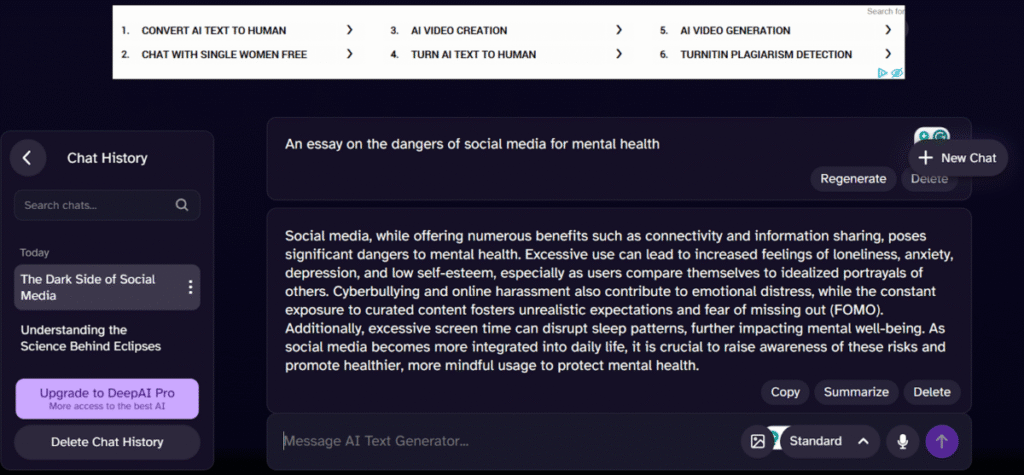 Generating an essay in DeepAI