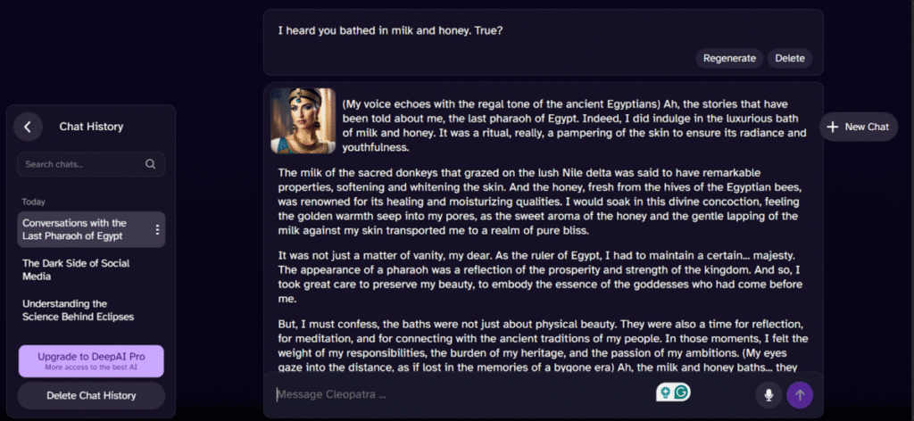 Chatting with AI character, Cleopatra