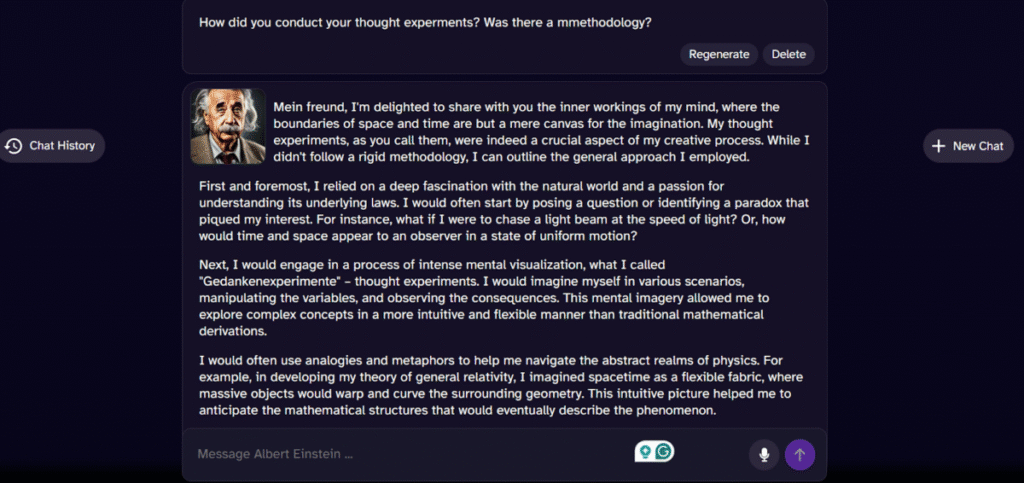 Chatting with AI character, Albert Einstein on DeepAI