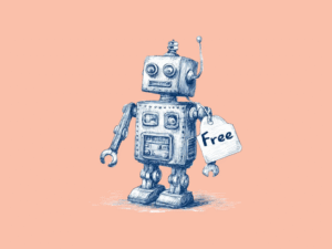 A robot with a tag that says 'free'