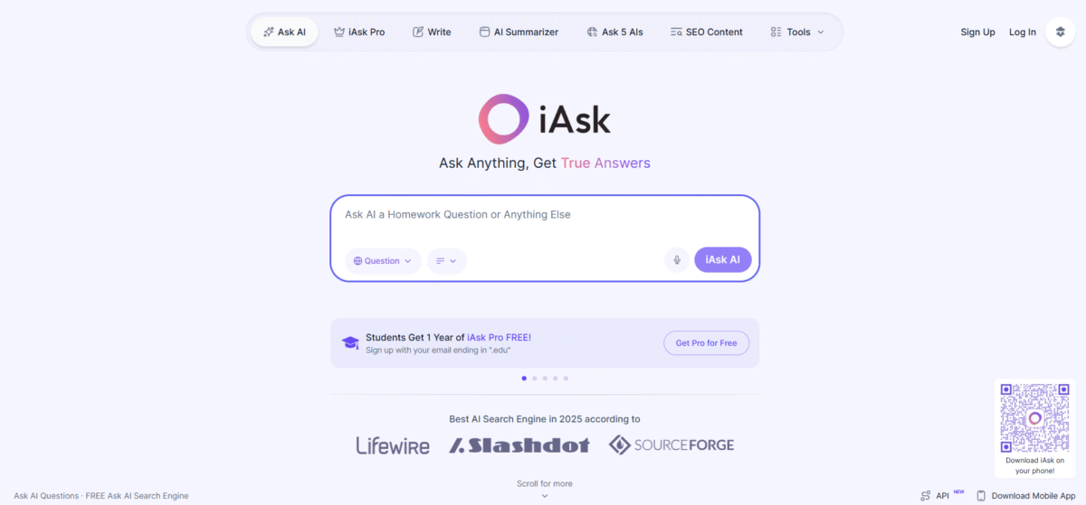 iAsk Ai's homepage