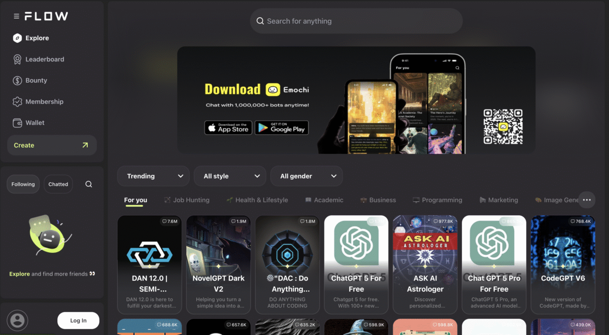 FlowGPT landing page