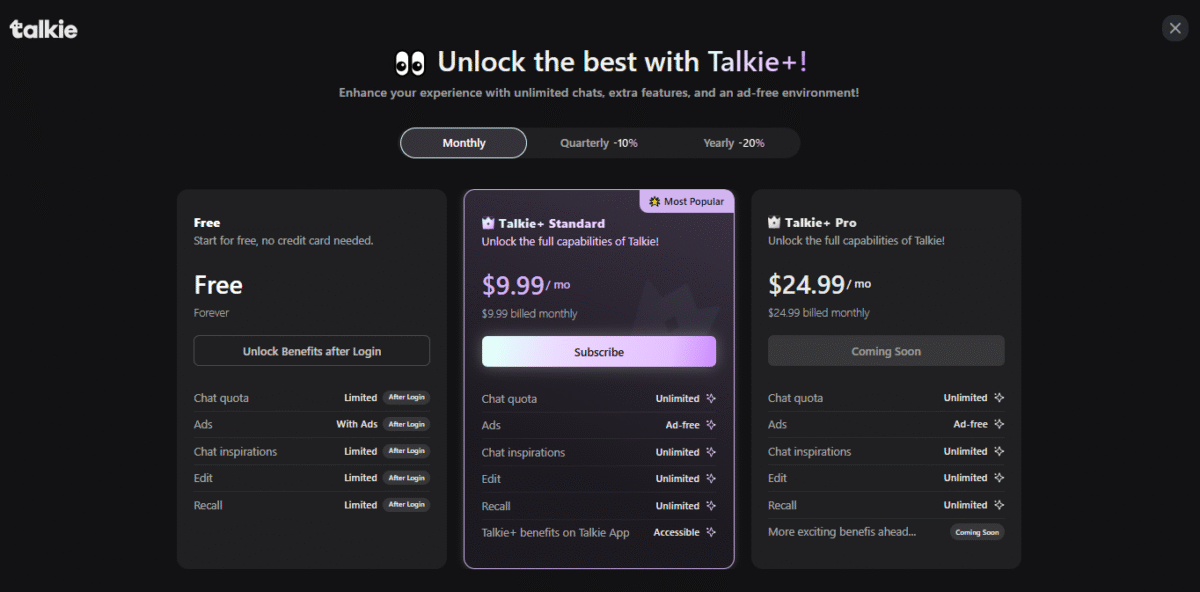 Talkie AI pricing