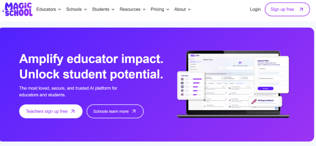 Mmagic Schhol AI's homepage