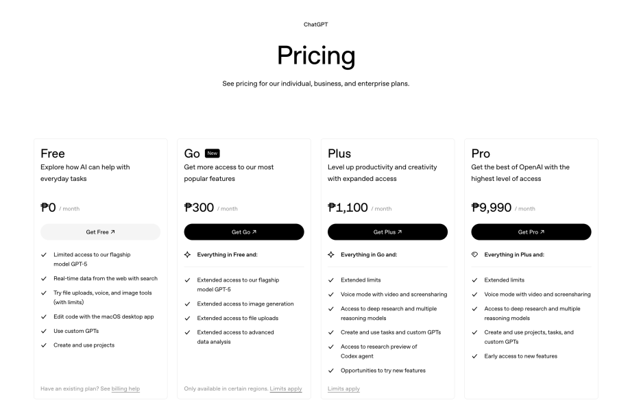 ChatGPT go pricing