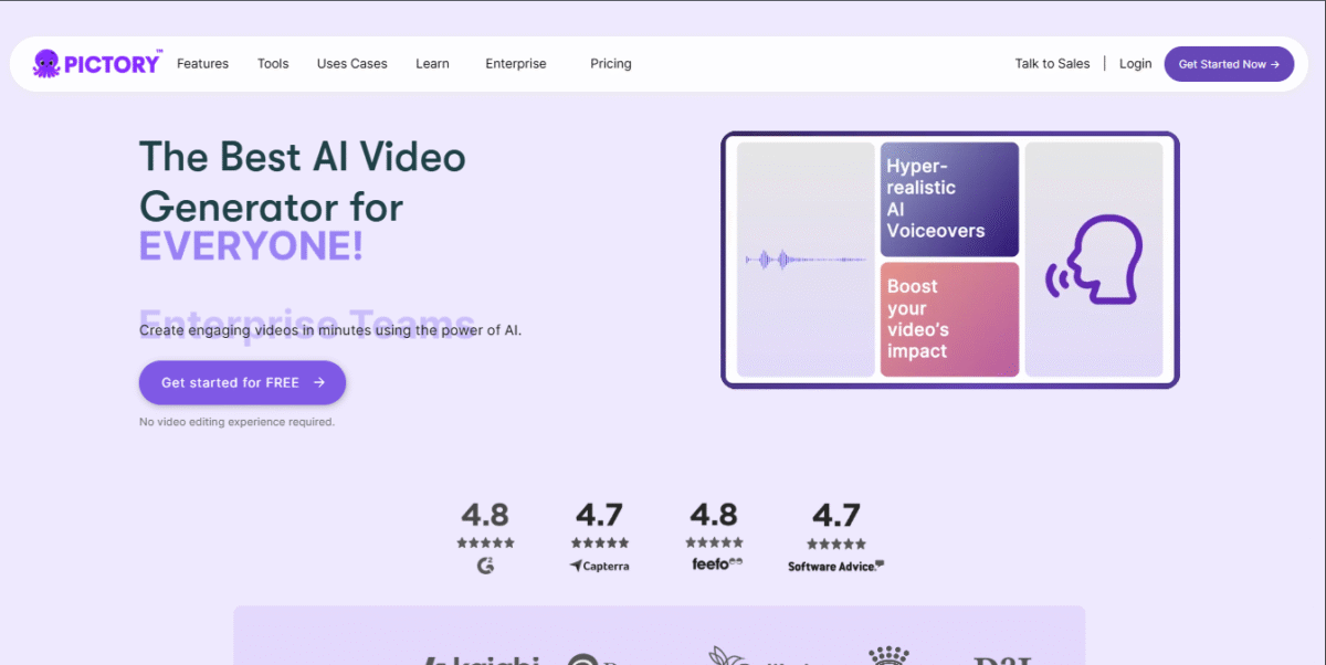 Pictory AI landing page