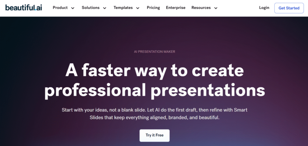 Beautiful.ai, a Gamma AI alternative