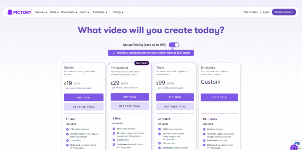 Pictory AI pricing