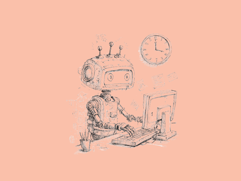 A robot typing away on a computer