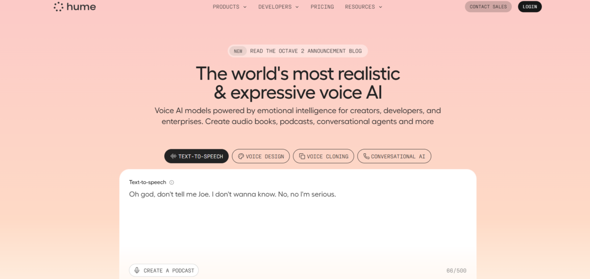 Hume AI homepage