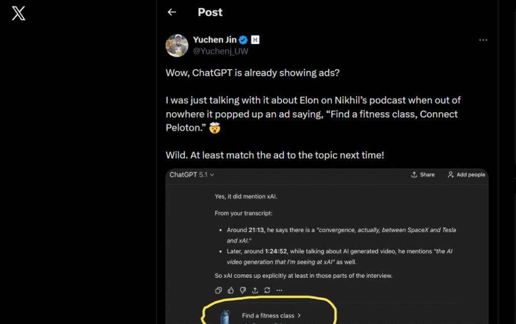 ChatGPT showing an "ad"
