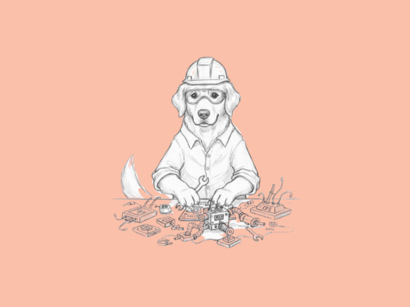 A dog engineer building a robot (AI slop)