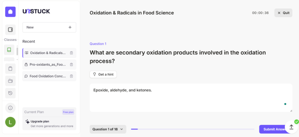 Completing a quiz in Unstuck AI