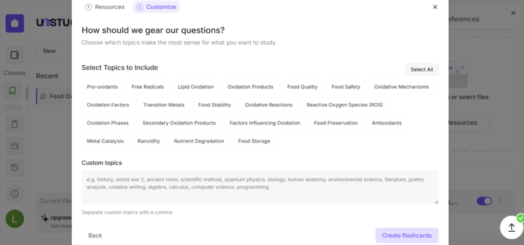 Creating flashcards with Unstuck AI