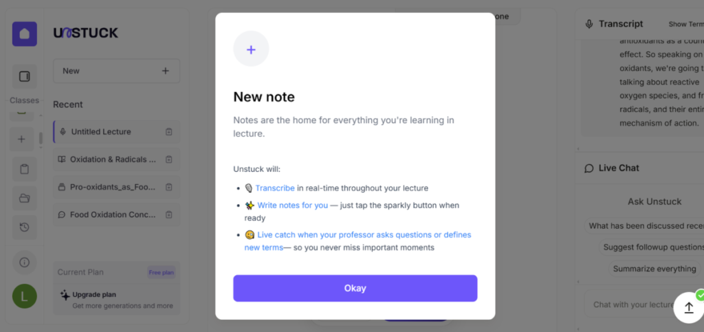 Recording feature in Unstuck AI