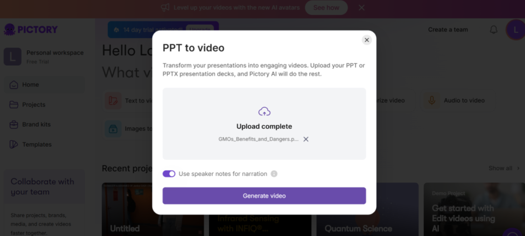 Pictory PPT to video