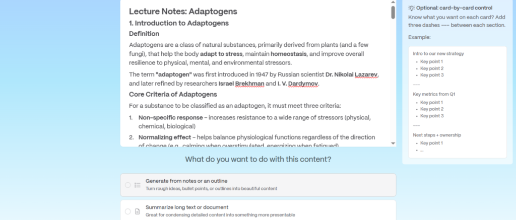 Creating slides with Gamma AI