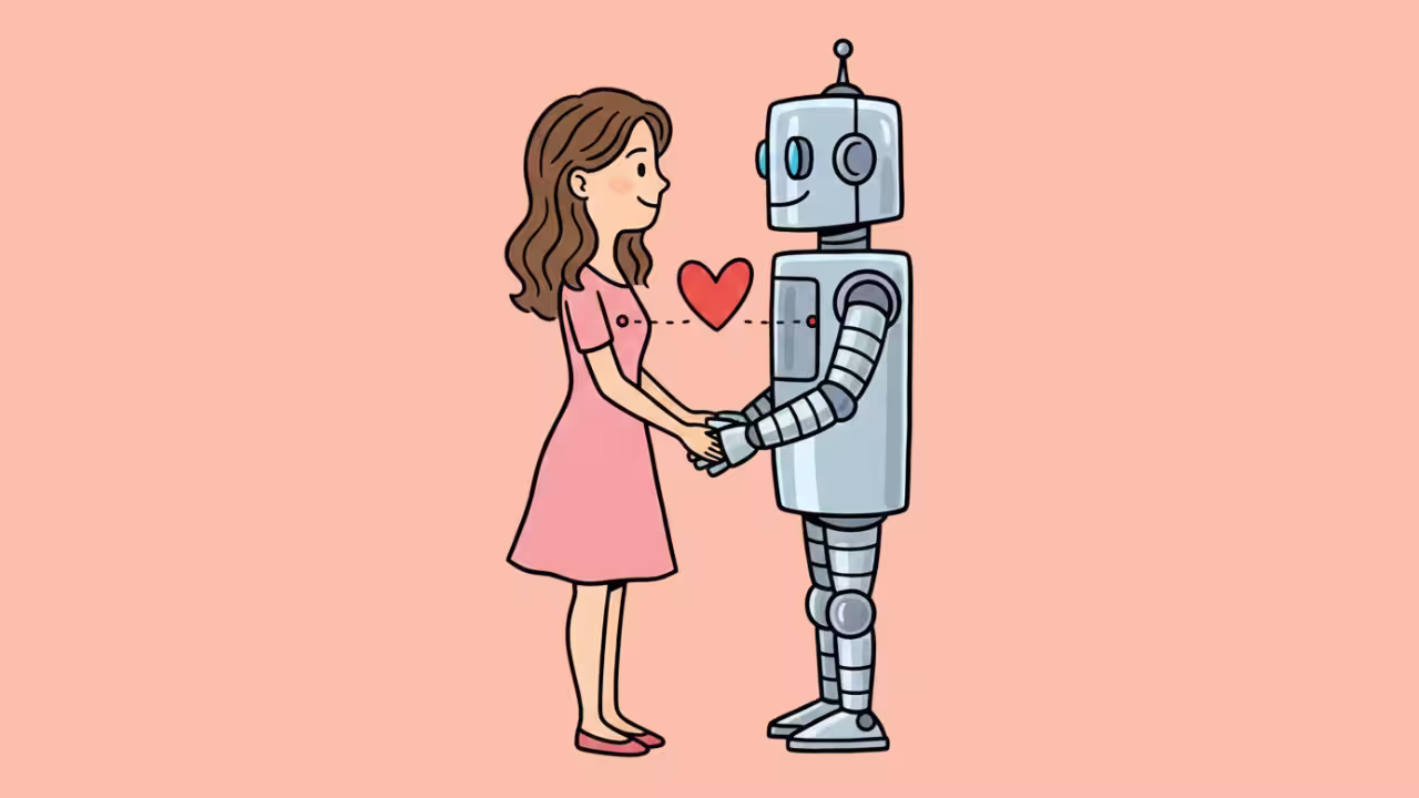 A young woman and a robot in love