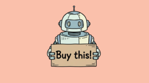 A robot holding an ad