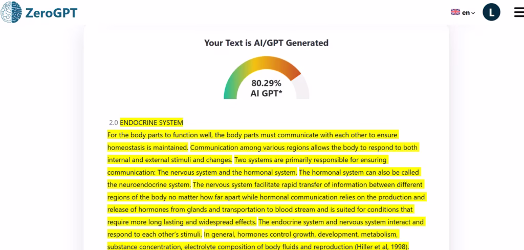 Testing a human written text