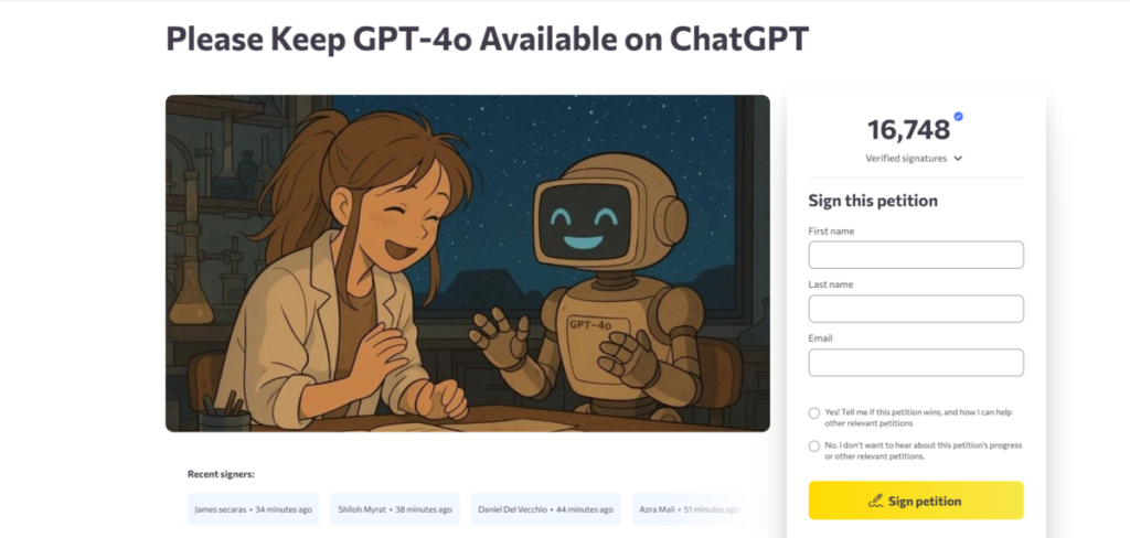 Open protest against retirement of GPT-4o