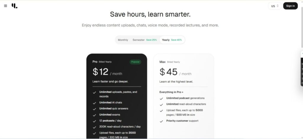 Youlearn AI pricing