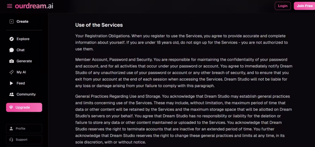 OurDream AI's terms and policies