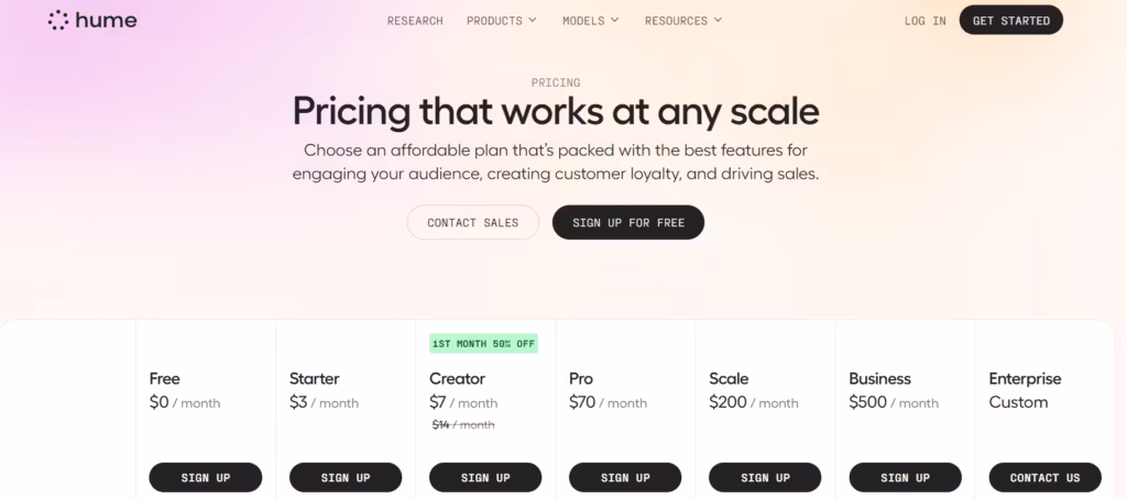 Hume AI pricing