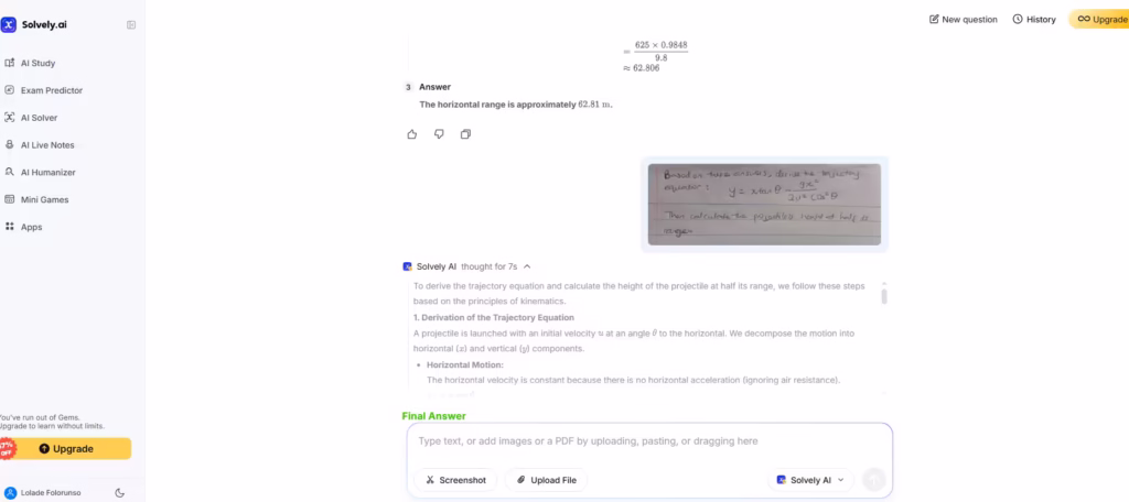 Using hand-written physics problems in Solvely AI