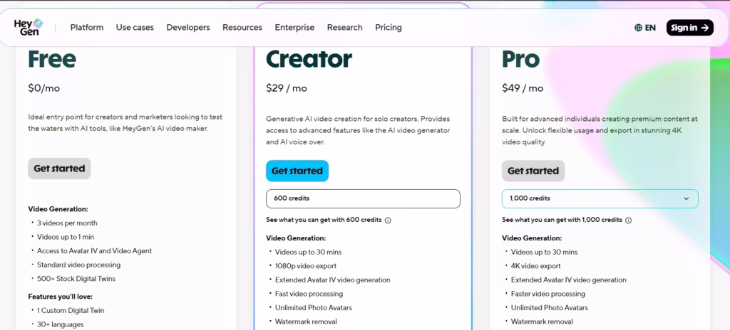 HeyGen Pricing