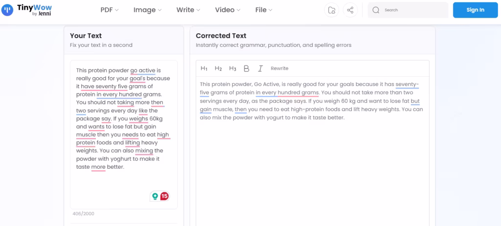 Tiny Wow Grammar checker