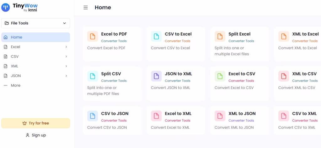 TinyWow's file tools