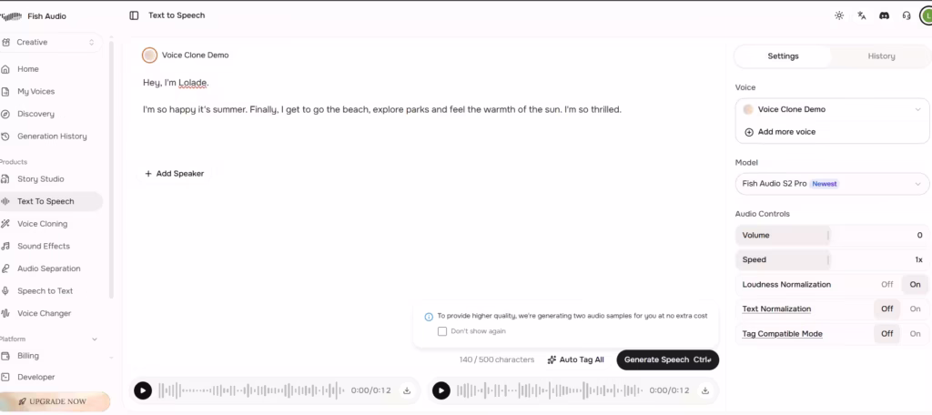Fish Audio text to speech