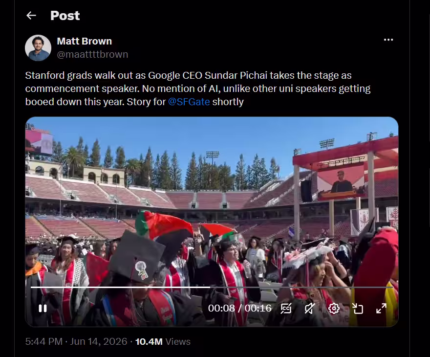 Standford Graduates protet against Google CEO, Sundar Pichai