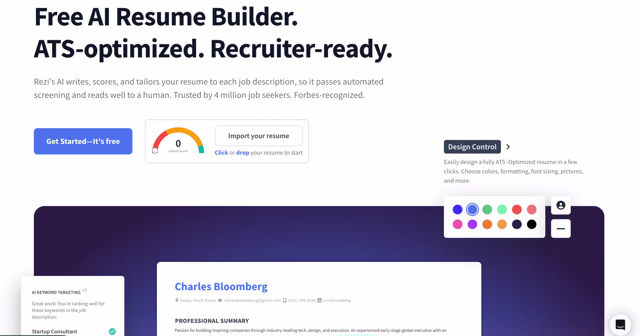 Rezi AI landing page