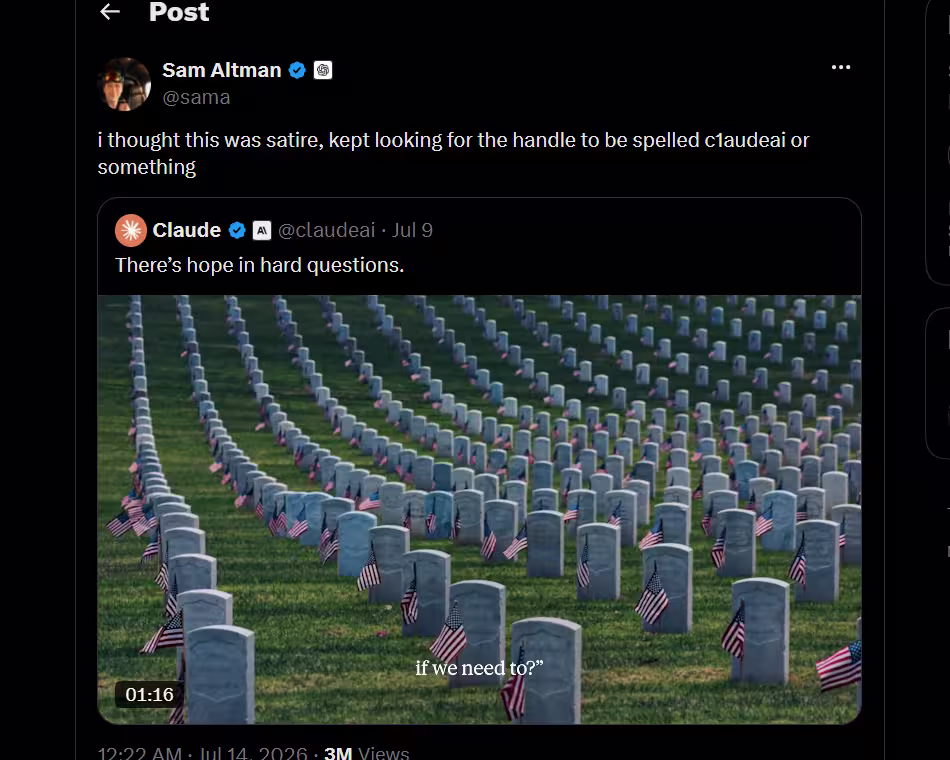Sam Altman reacts to Anthropic's ad