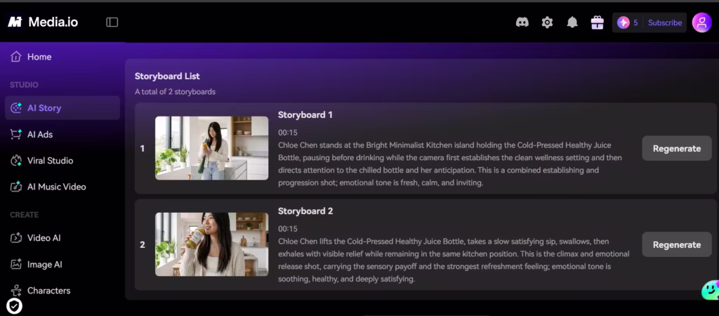 Media.io storyboard